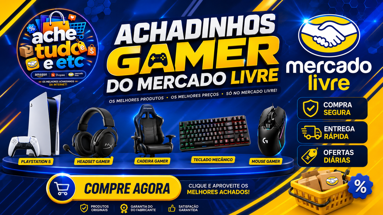 🛒🎮 **ACHADINHOS GAMER DO MERCADO LIVRE!** 🎮🛒

Na **Ache Tudo e Etc**, você encontra os melhores achados para deixar seu setup gamer ainda melhor! 🔥

🎮 PS5 e acessórios
🖱️ Mouse e teclado gamer
🎧 Headsets
🪑 Cadeiras gamer
💻 Produtos para seu setup
💰 Ofertas e preços especiais

✅ Compra segura
🚚 Entrega rápida
🏷️ Ofertas diárias
⭐ Produtos selecionados

🔥 **COMPRE AGORA e encontre seu próximo achado!**

👉 Acompanhe a **Ache Tudo e Etc** nas redes sociais e fique por dentro das melhores oportunidades do Mercado Livre!

#AcheTudoEEtc #AchadinhosGamer #MercadoLivre #Gamer #SetupGamer #Ofertas #Promoção #PS5 #Tecnologia #Games